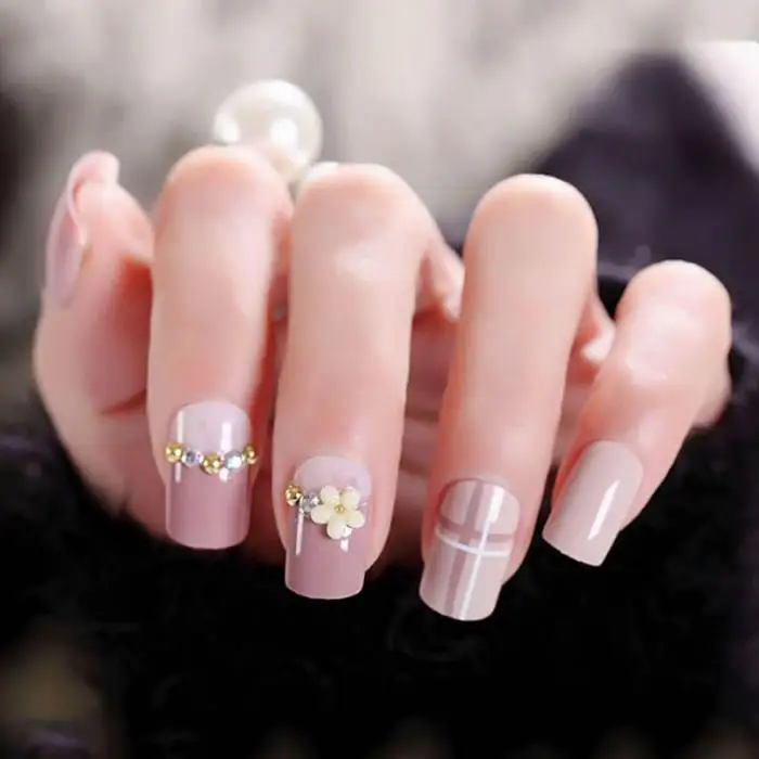 24 шт накладные ногти свежий стиль цветы Печать накладные декоративные ногти дизайн розовый красный синий накладные ногти с клеем 2 г ногтей советы