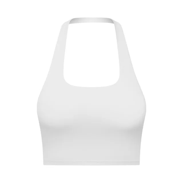 New Design Women Fitness Bra Tight Yoga Vest Sports Tank Top Hanging Neck Tube Top Style Beautyl Back Folds With Removable Chest White