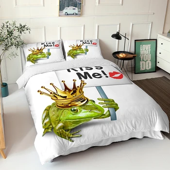 

Child Bedding Set 3d Printed Frog Prince Pattern Comforters Soft Couple Bedroom Bedclothes With Pillowcases Bouble Bed Coverlet