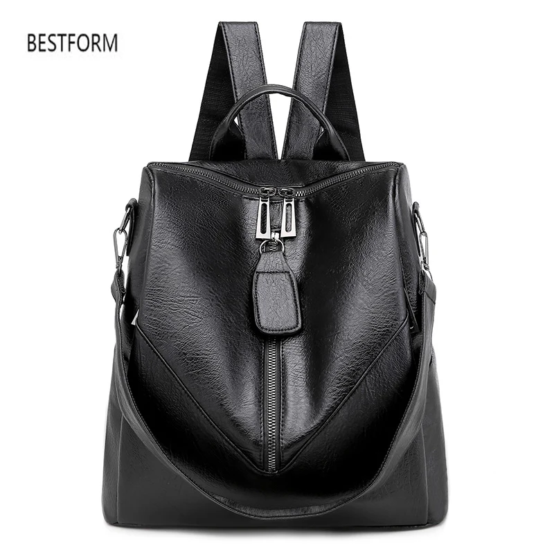

Classic soft-faced leather women's bagpack Fashion large capacity Ladies Anti theft backpack Youth channels Travel black Bag