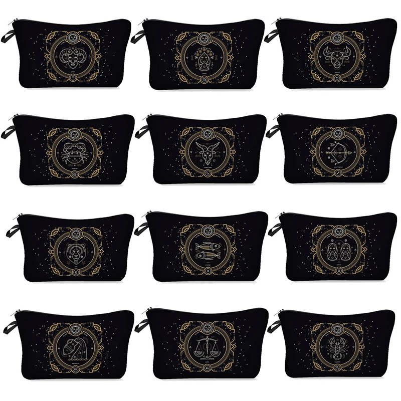 

Women Makeup Cosmetic Toiletry Bag With 12 Constellation Travel Organizer Toiletry Bag Organizer Makeup Pouch Black Print Bag