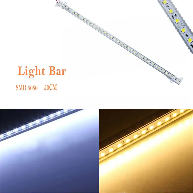 50CM 12V SMD5050 LED rigid strips Hard Strip Light Bar Car Lamp U Aluminium Shell Boat Kitchen Cabinet lamp-White/Warm white | Лампы и