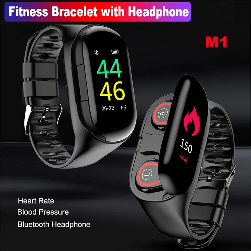 

Smart Band Fitness Tracker Heart Rate Blood Pressure Monitor Health Bracelet Smart Watch Men Women With TWS Headphones Wireless
