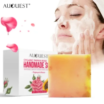 

Natural AuQuest Organic Papaya Rose Handmade Soap Skin Firming Vitamin Whitening Moisturizing Body Face Cleanser Skin Care TSLM2