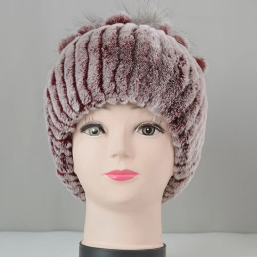 Модная женская шапка из меха кролика Рекс, натуральная вязаная зимняя шапка из кроличьей шерсти, толстая теплая зимняя шапка - Цвет: color3