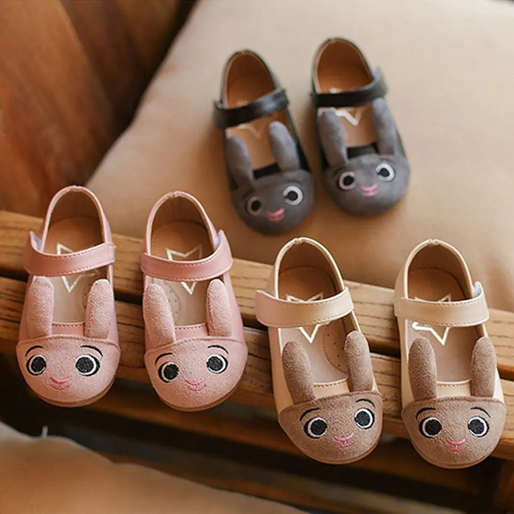 Spring Autumn Baby Girls Anti-slip Cartoon Rabbit Printing Shoes Magic Sticker Casual Female Children Low-cut Shoes