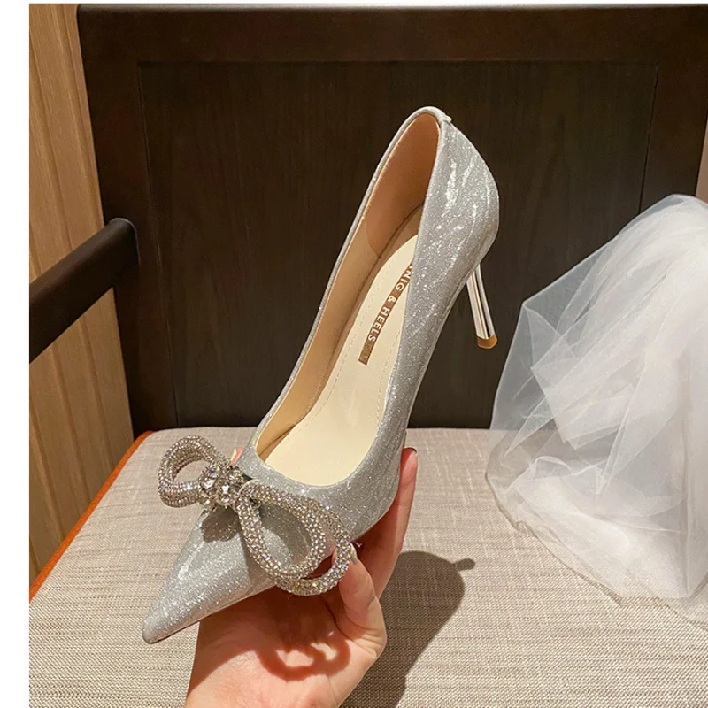Luxury Women Pumps 2021 Bow High Heels Sexy Pointed Toe Slip-on Wedding Shoes Party Brand Fashion for Lady Small Size 31 | Обувь