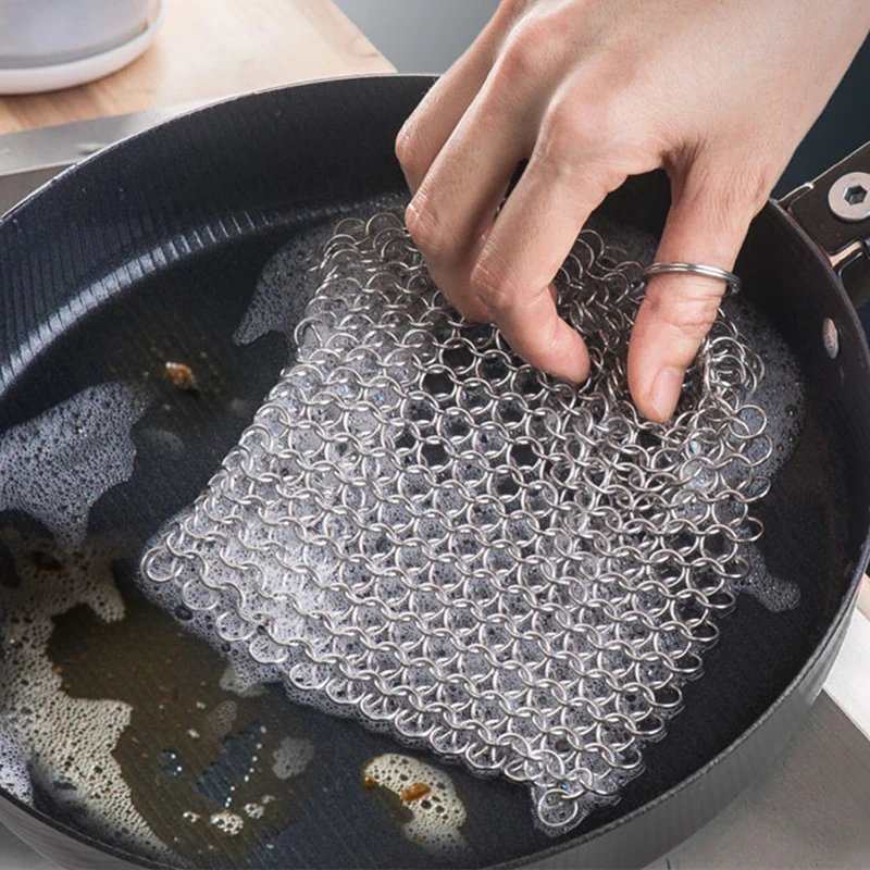 Stainless Steel Cast Iron Cleaner Chainmail Scrubber Skillet Grill