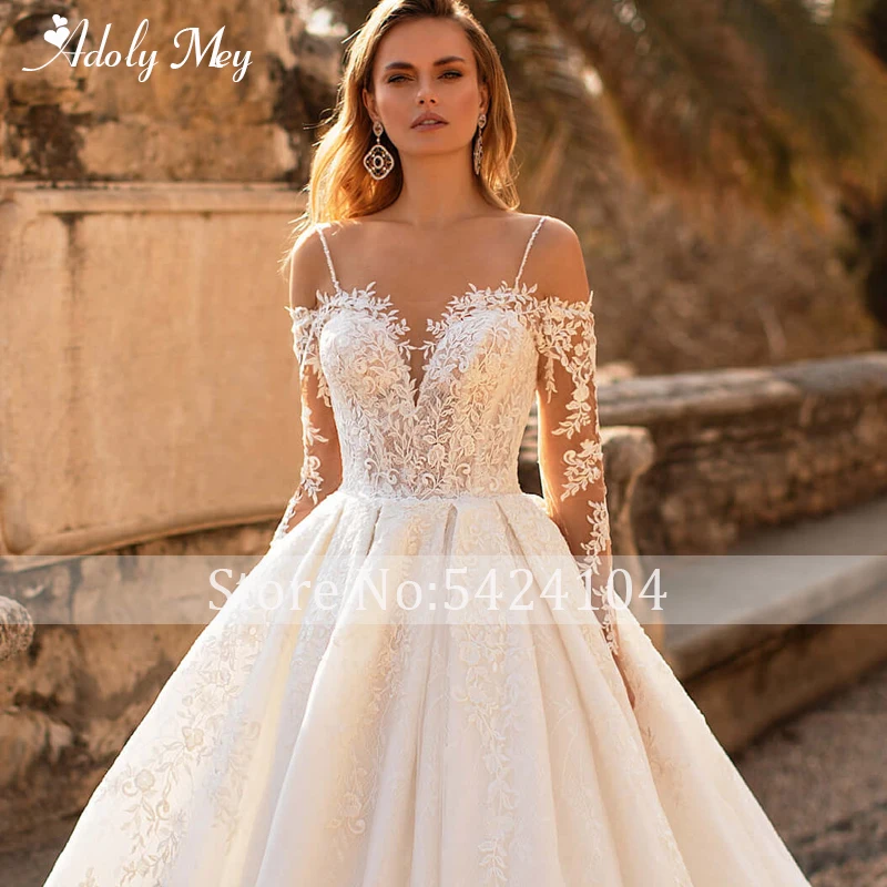 modest wedding dresses Glamorous Lace Appliques Court Train A-Line Wedding Dress 2022 Luxury Sweetheart Neck Beading Long Sleeve Princess Wedding Gown blue wedding dress