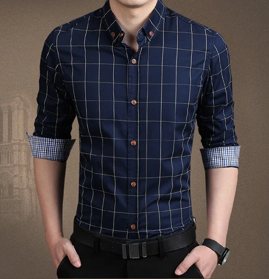 Dark blue Мужская рубашка, приталенная, плюс размер, 5XL 5XL, мужская рубашка, Мужская одежда, рубашка с рукавом VogueLong, Chemise Homme Camisa - Цвет: Dark blue