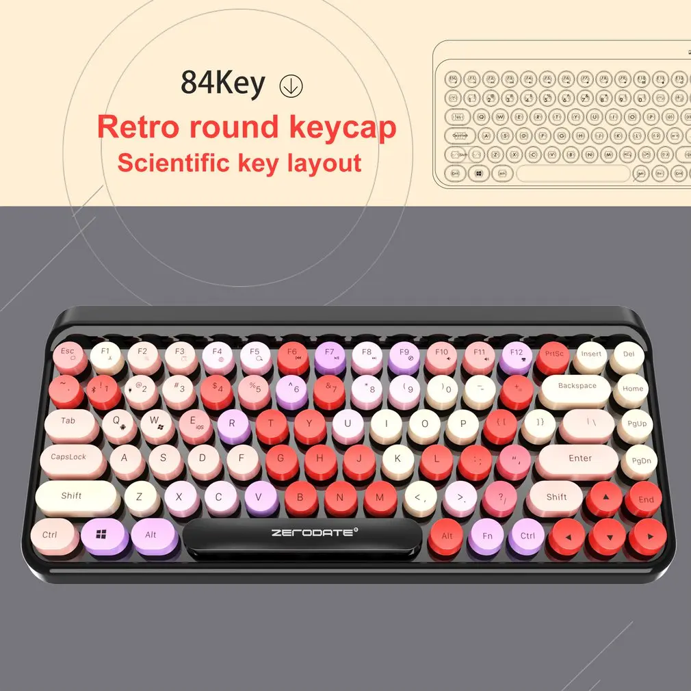 KB203 Retro Trend Bluetooth Keyboard Wireless Computer 84 Keycaps Keyboard Mini For Tablet Laptop 5