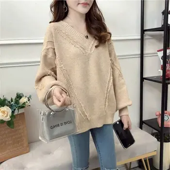 

Knitted Sweater Female Tassel Decoration Personality Fashion Sexy V-Neck Was Thin Wild Korean Design Comfortable Autumn New