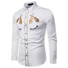 Скрипка вышитая рубашка мужская с длинными рукавами Осень Зима Новая повседневная рубашка мужская Корейская дикая Одежда camisa