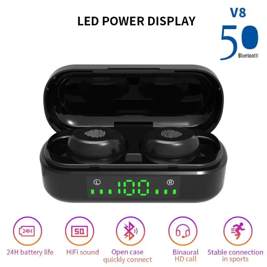 V8 наушники-вкладыши TWS с Беспроводной Bluetooth 5 0 гарнитуры цифровой Дисплей