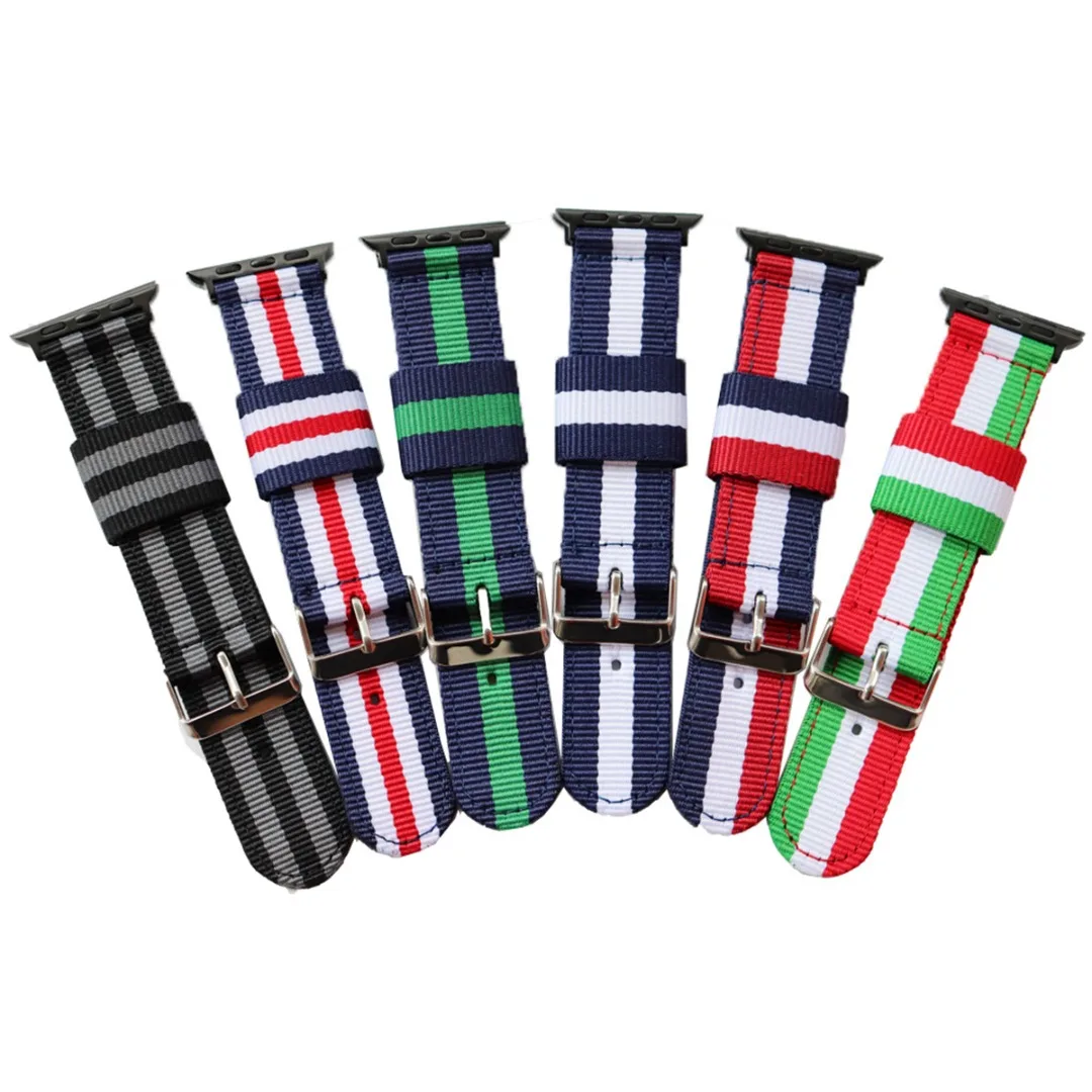 For iWatch Rainbow Strap Woven Canvas Nylon Band Loop Belt Bracelet Wristband Replacement Band Watch Accessories 38mm 44mm