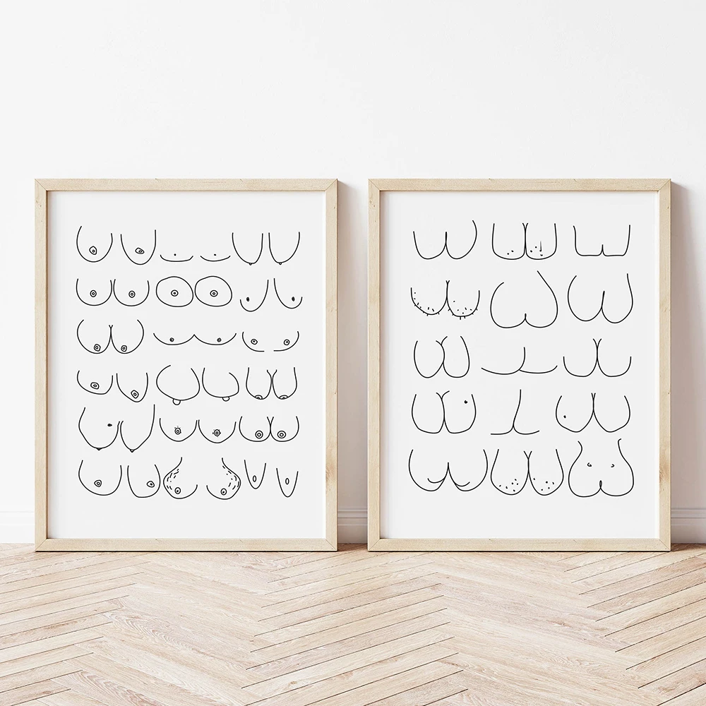 Divertenti Immagini Di Arte Della Parete Del Bagno Bel Culo Nudo Corpo Linea Positiva Pittura Su Tela Illustrazione Femminista Poster Decorazioni Per 