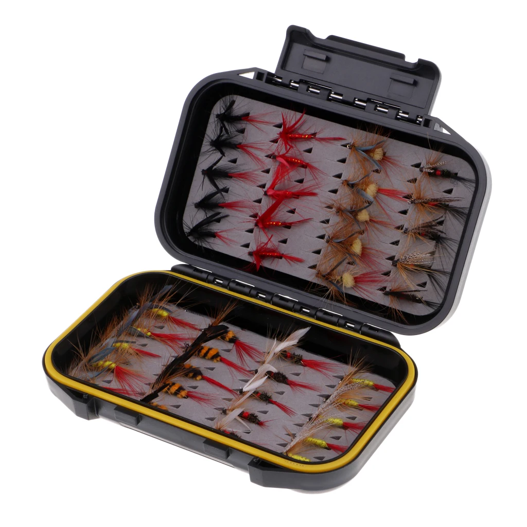 40pcs Fly Fishing Lure Colorful Wet / Dry Simulation Flies Butterfly Baits Waterproof box for Fishing Lovers