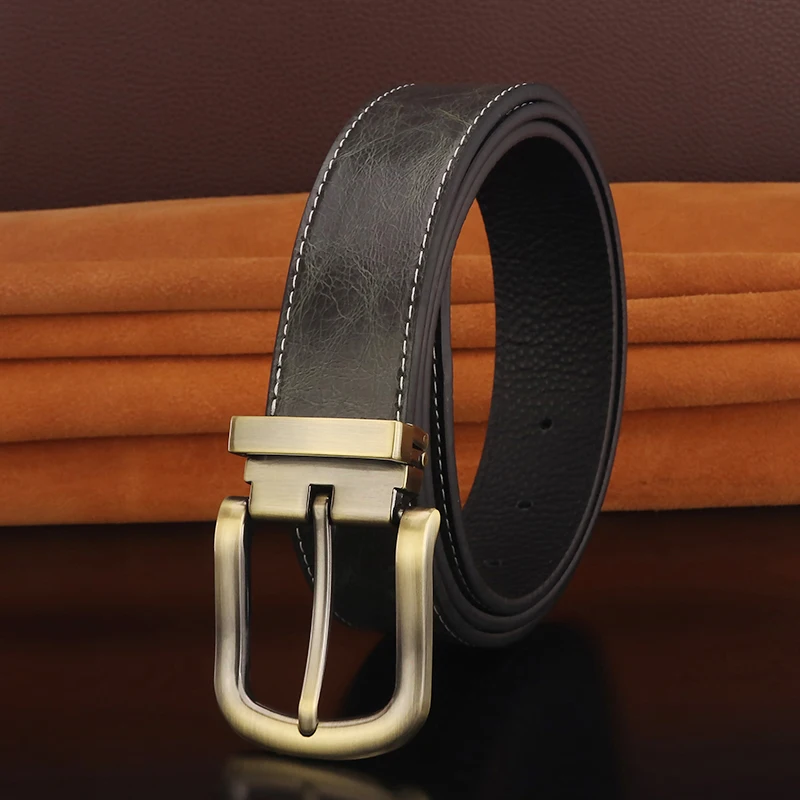 2021 New Casual Cowhide Belt Retro Solid Pin Buckle Designer Belt Men's Corset Belt Fashion Leather Brand