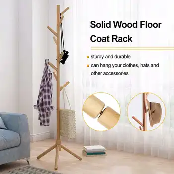 

Large Size Coat Rack Solid Wooden Floor Coat Rack Living Room Bedroom Hat Clothes Multi Hooks Hanger Storage Holder 56x7x15CM