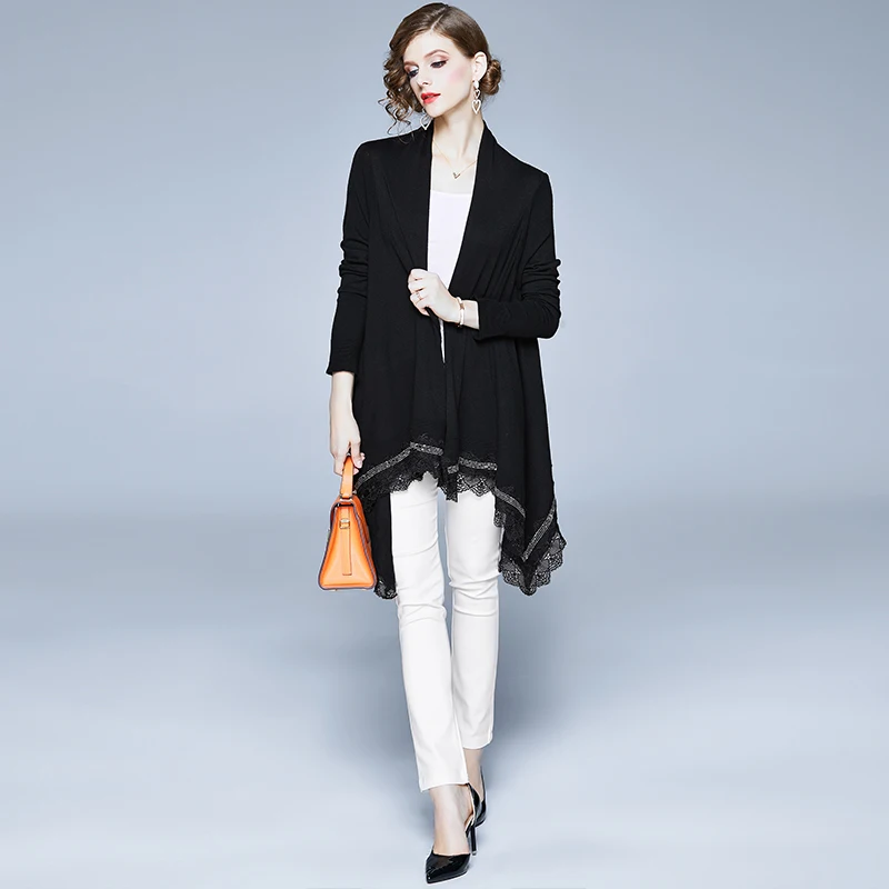 

Fashion Knitted Woolen Cardigan For Lasies 2020 Autumn Hot Women Elegant Cloak Shawl Chic Solid Retro Irregular Mid-length Coat