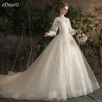 شراءفاخر مطرز بالخرز فستان الزفاف الخامس الرقبة الدانتيل فستان الزفاف الملكي قطار Vestido De Novia مشد رداء دي Mairee OY-D962