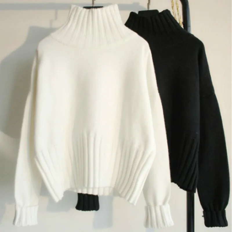 

2020 Autumn Winter High Quality Turtleneck Pullover Sweater Women Slim Short Thicken Knitted Sweaters Female Soft White Sweater