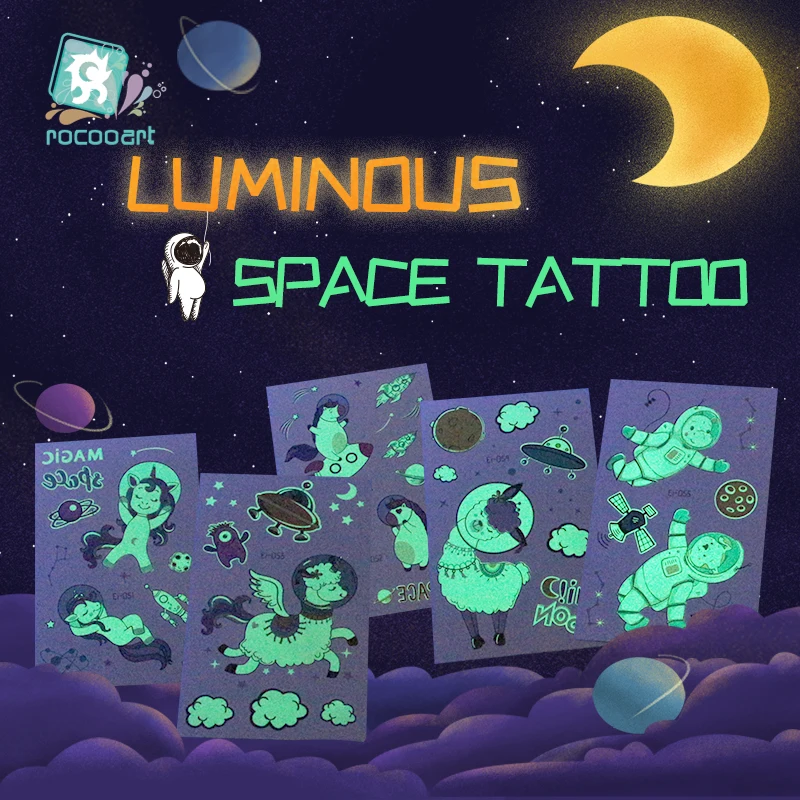 Тату Rocooart Space Man для детей светящиеся темные татуировки водостойкие ненастоящие
