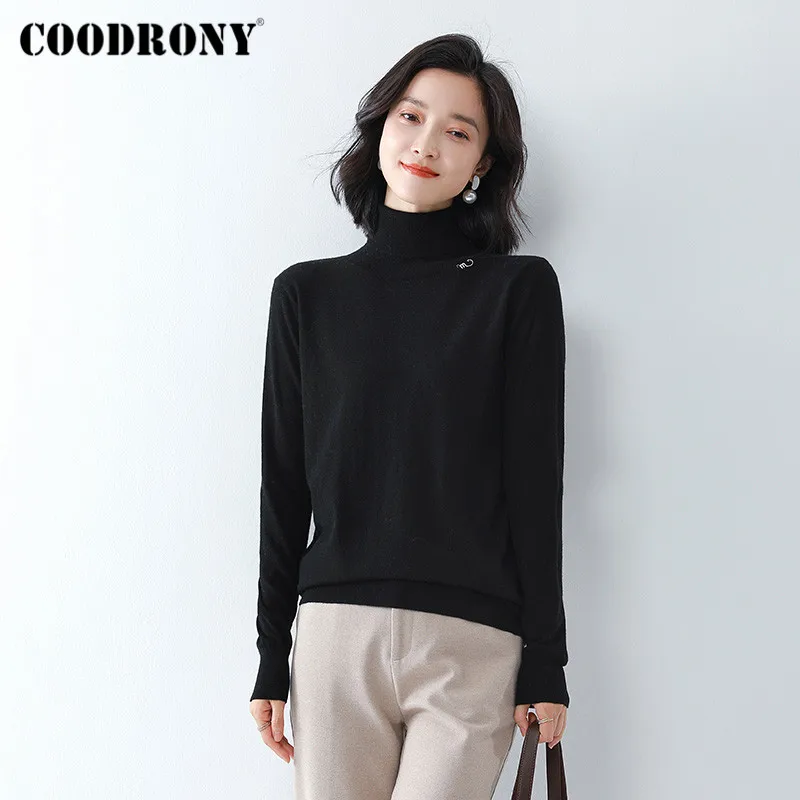 COODRONY Brand 2020 New Winter Knitted Stand Collar Warm Female Jumper Streetwear Slim Turtleneck Pullover Sweater Women W1168