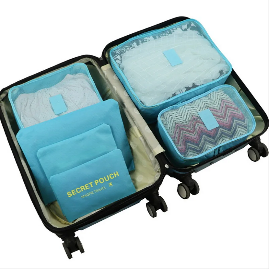 DHL 20set 6pcs/set Travel Storage Bag Set For Clothes Tidy Organizer Wardrobe Suitcase Pouch Travel Organizer Bag 12 colors