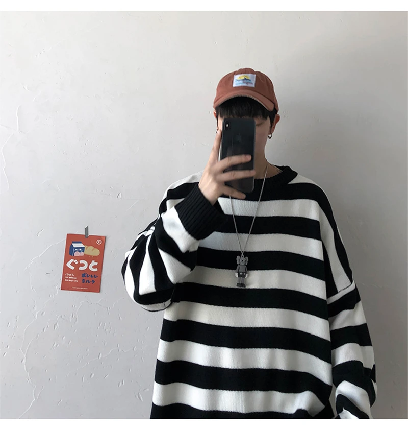 ARCSINX мужской свитер размера d, 3XL, Модный Harajuku Полосатый пуловер для мужчин, повседневный мужской свитер размера плюс, Мужской пуловер с длинным рукавом
