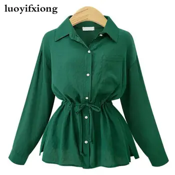 

Korean Long Sleeve Sashes Blouse Women Shirts Plus Size Fashion Kimono Womens Tops and Blouses Solid Color Blusas Camisas Mujer