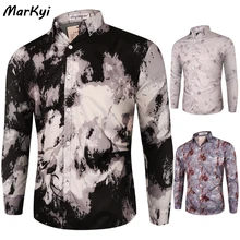 MarKyi 2020 fashion print men formal shirts long sleeve mens dress shirts plus size men's summer hawaiian shirts
