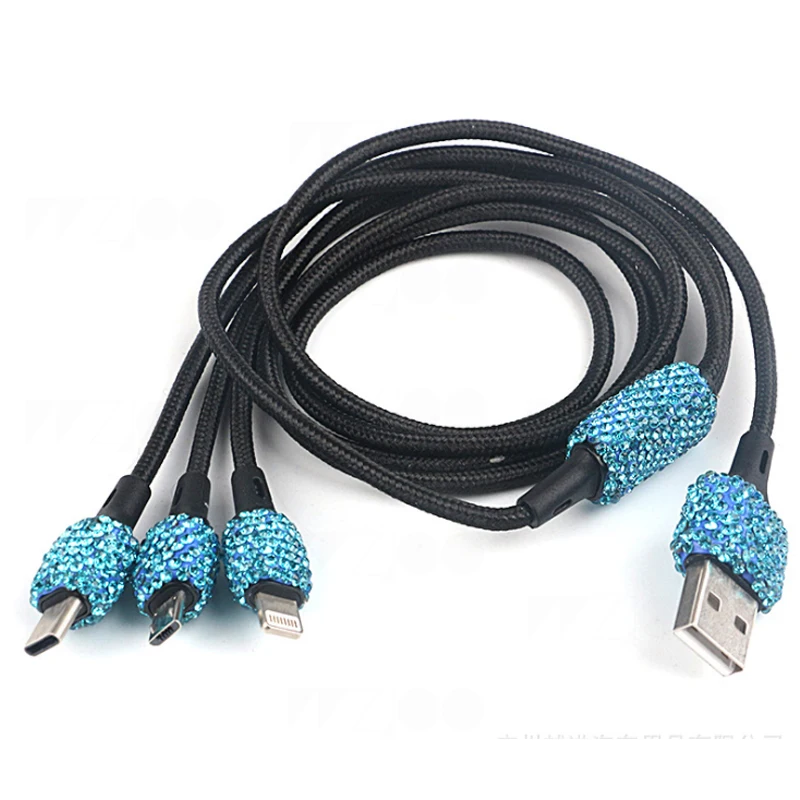 Автомобильное зарядное устройство с двумя usb-портами для мобильного телефона, планшета, gps, быстрое зарядное устройство, Кристальный бриллиант, телефон, 3 линии передачи данных, провод в автомобильном прикуривателе