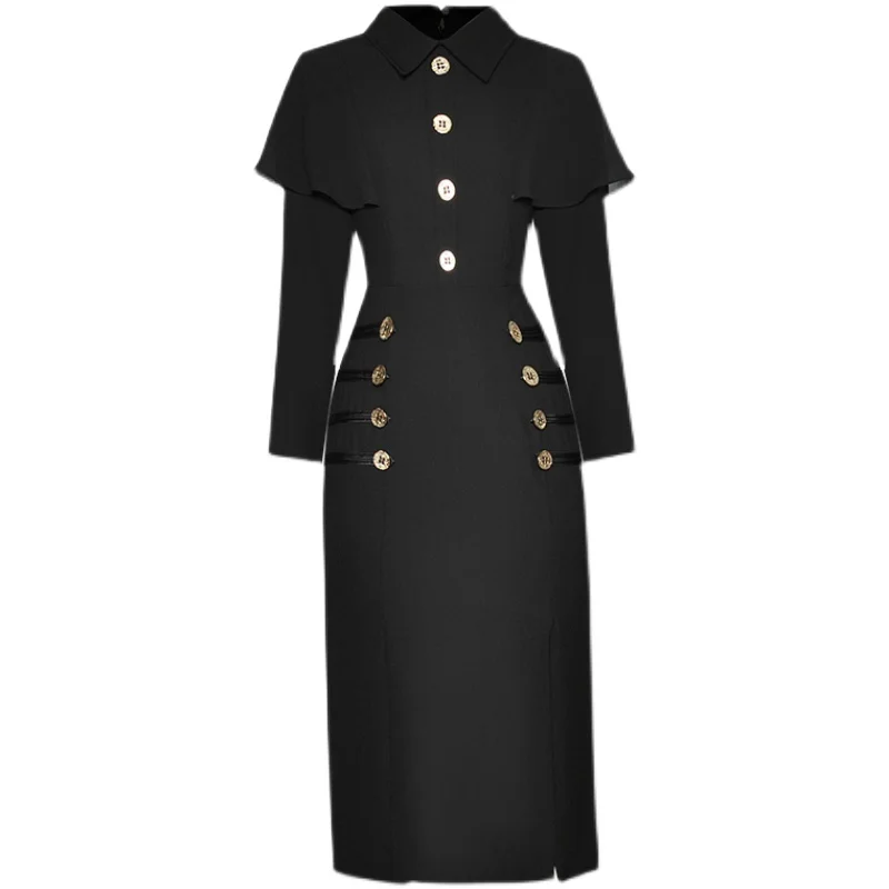 Military Style Women Sexy Dress 2021 Autumn New Designer Fashion Turn