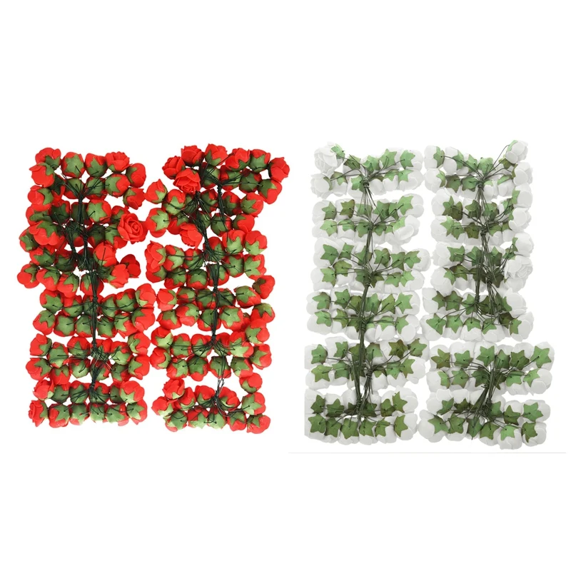 288Pcs 2CM PE Rose Foam Mini Flower Bouquet Solid Color/Wedding Decoration White& Red