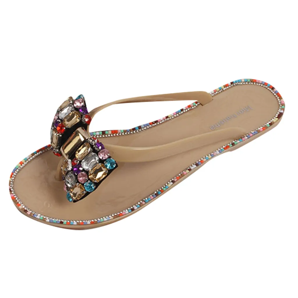 

SAGACE Flip-Flops Slipper Women Beach Clip Toe Flip Flops Bohemian Flat Heels Bow Sandals Summer Diamond Outdoor Flower Shoes