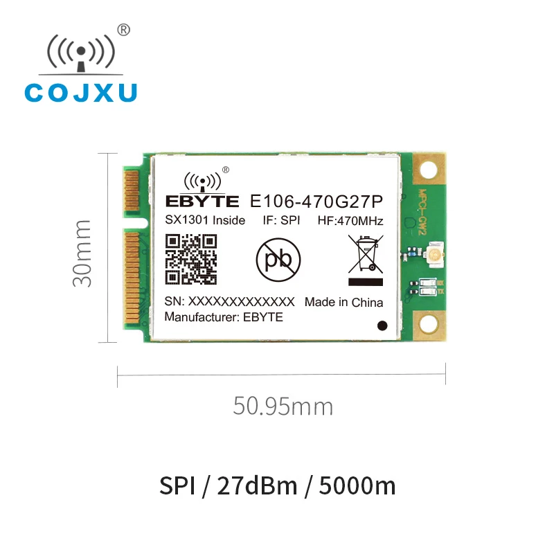 SX1301 LoRa шлюз модуль 433 МГц LoRaWAN SPI интерфейс 27dBm COJXU E106 470G27P дальность 5 км