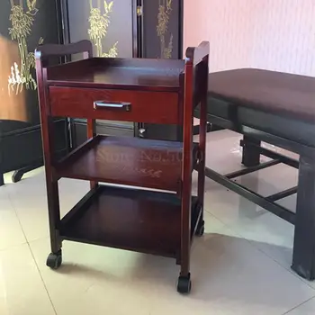 

Solid wood beauty car beauty salon stroller three-layer tool cart beauty salon cart with drawer