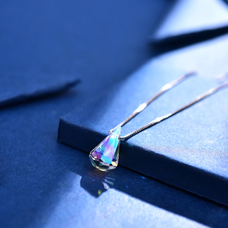 MYQAMRA 45 см водяная подвеска каплевидной формы ожерелье Halo Crystal s925 Серебряная шкала