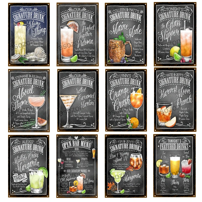 Винтажная металлическая Оловянная табличка для коктейлей Mojito Martini Bar Pub Beer Club