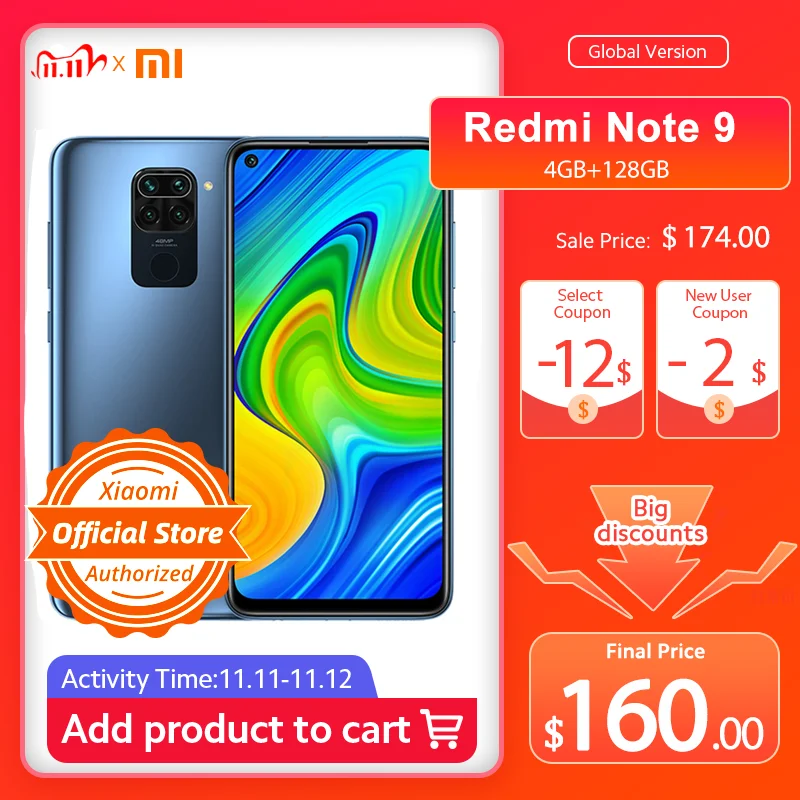 Новая глобальная версия Redmi Note 9 128 ГБ 4 ГБ смартфон Helio G85 5020 мАч аккумулятор 18 Вт Быстрая зарядка 6,53