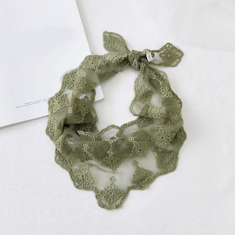 

Floral Print Head Scarf Transparent Lace 1Pcs Bandana Women Scarf Long Scarves Hair Tie Bands Wrap Shawl Embroidered Triangle