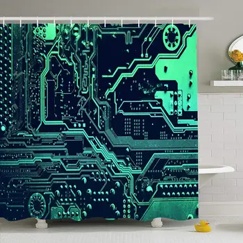 

Shower Curtain Set with Hooks 72x78 Circuit Printed Board Electronic Computer Hardware Technology Pc Textures Concept Detail