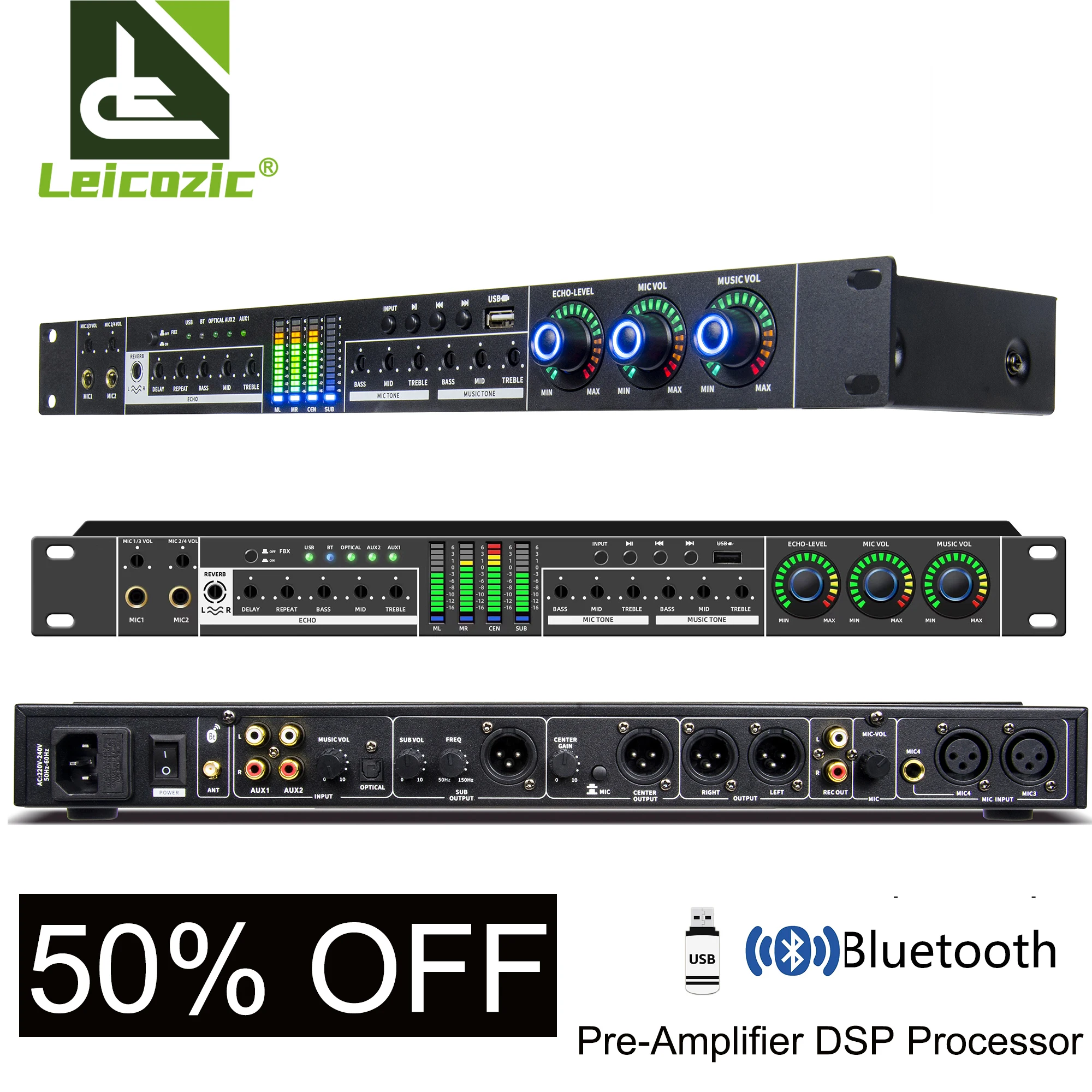 US $159.00 Professional Karaoke Effector DSP Procesador Amplificador Audio Processor Sound Amplifier Bluetooth Preamp Preamplifier