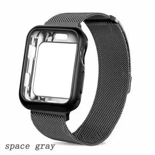 Чехол+ ремешок для Apple Watch 4 band 44 мм 40 мм iWatch band 42 мм 38 мм Миланская Петля Браслет ремешок для Apple watch 5 4 3 2 1 44 - Цвет ремешка: space gray