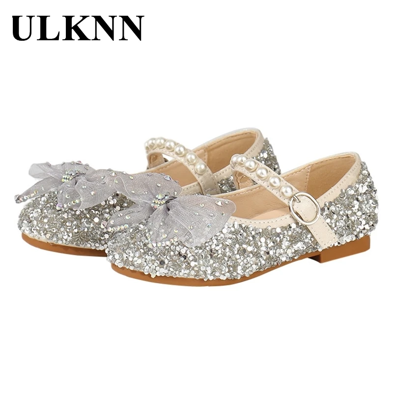 

ULKNN Autumn Girls Shoes Bling Princess Butterfly Bow Shoes Beautiful Dance Flats Shoes For Child Anti-slip Cute Pink Flats