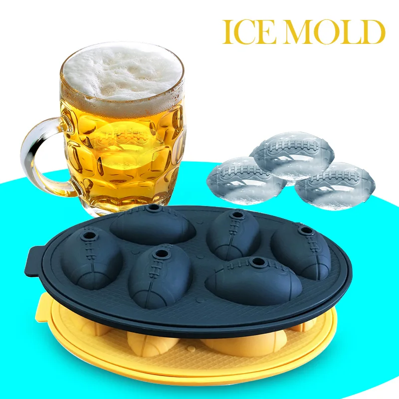 

Ice Mold 6 Grids Ice Cream Maker 3D Rugby Ice Shaped Lattice Cover Silicone Food-Grade Ice Box Baking Mold Bar Kitchen Tool