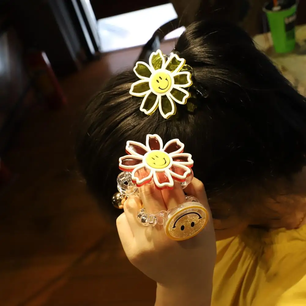 

Popular Fashion 1pc Sun Flower Smiley Phone Line Hair Ring Female Cute Rubber Elastic Ponytail Holder Hair Headdress