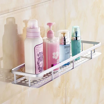 

Space Aluminum Bathroom Shelf Organizer Single-Layer Round Hole Wall Shelves Bath Rectangle Tray Shower Cosmetic Storage Rack