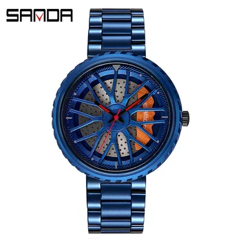 

Creative Men Watch Luxury Rotating Wheel 3D Hollow Design Dial Wristwatch for Male Waterproof Stainless Steel Strap Quartz Watch